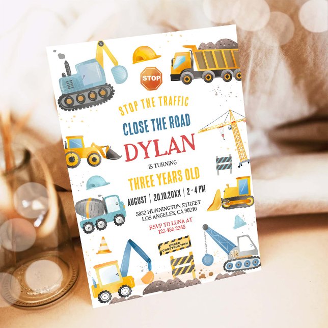 Construction Dump Truck Boy 2nd Birthday Invitation (Creator Uploaded)