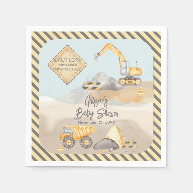 Construction Dump Truck Boy Baby Shower Napkin (Front)