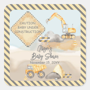 Construction Dump Truck Boy Baby Shower Square Sticker