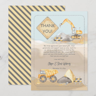 Construction Dump Truck Boy Baby Shower Thank You Card