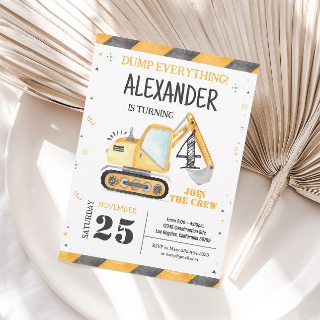 Construction Dump Truck Boy Birthday Invitation (Creator Uploaded)