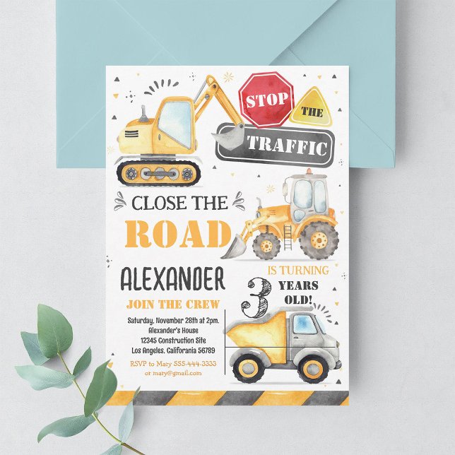 Construction Dump Truck Boy Birthday Invitation (Creator Uploaded)