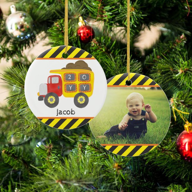 Construction Dump Truck Boy Photo Keepsake Ceramic Tree Decoration (Creator Uploaded)