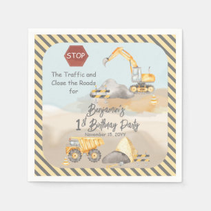 Construction Dump Truck Boy's 1st Birthday Party Napkin
