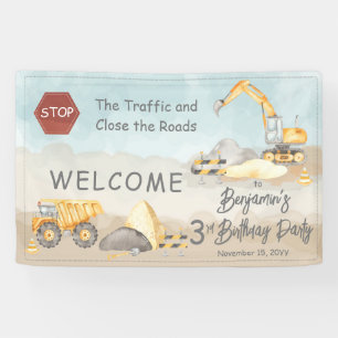 Construction Dump Truck Boy's 3rd Birthday Party Banner