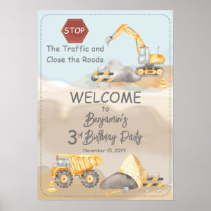 Construction Dump Truck Boy's 3rd Birthday Party Poster