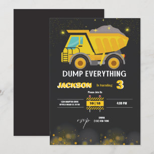 Construction Dump Truck Boys Birthday Party Invitation