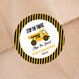Construction Dump Truck Bulldozer Birthday Party Classic Round Sticker