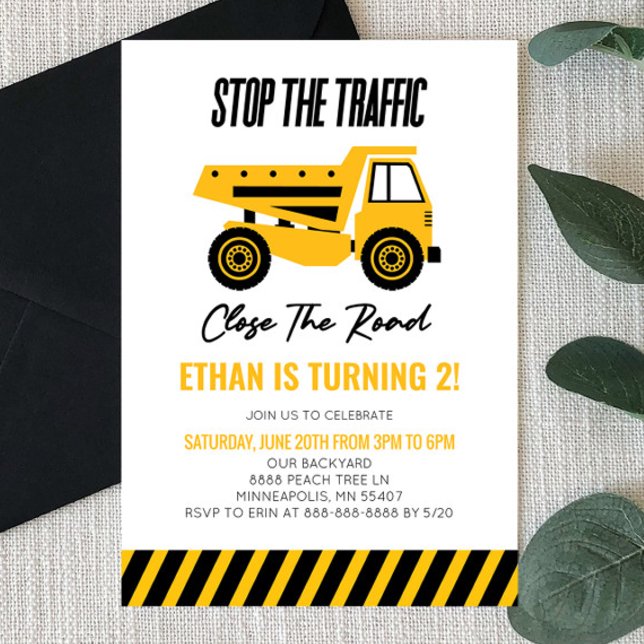 Construction Dump Truck Bulldozer Birthday Party Invitation (Creator Uploaded)