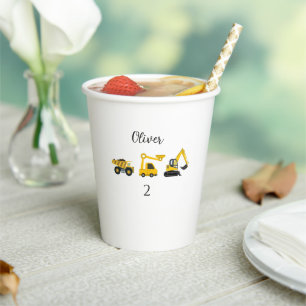 Construction Dump Truck, Crane & Excavator Paper Cups