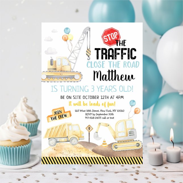 Construction Dump Truck Digger Birthday Invitation (Creator Uploaded)