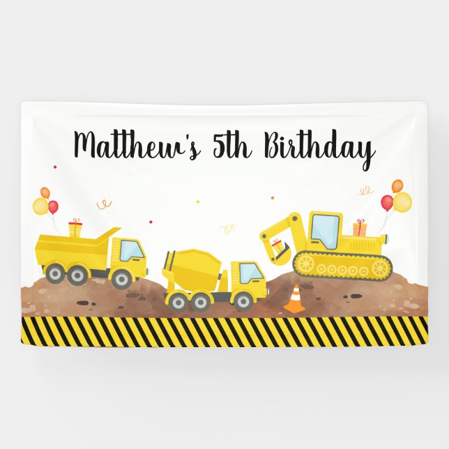 Construction Dump Truck Digger Boy Birthday Banner (Horizontal)