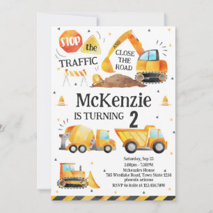 Construction Dump Truck Excavator Boy Birthday Invitation