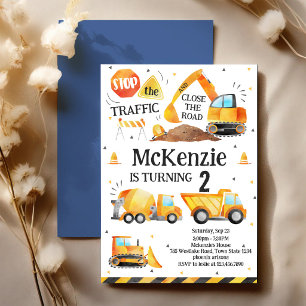 Construction Dump Truck Excavator Boy Birthday Invitation