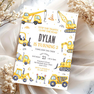 Construction Dump Truck Excavator Boy Birthday  Invitation