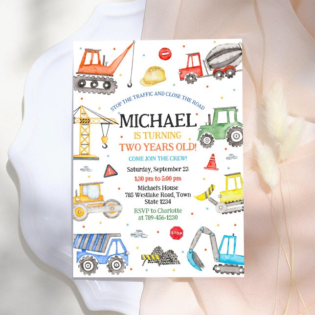 Construction Dump Truck Excavator Boy Birthday Invitation (Creator Uploaded)
