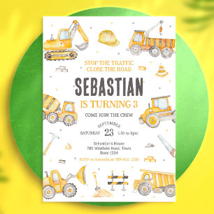 Construction Dump Truck Excavator Boy Birthday Invitation