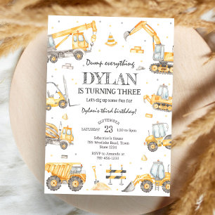 Construction Dump Truck Excavator Boy Birthday Invitation