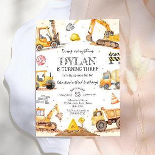 Construction Dump Truck Excavator Boy Birthday Invitation