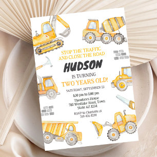 Construction Dump Truck Excavator Boy Birthday Invitation