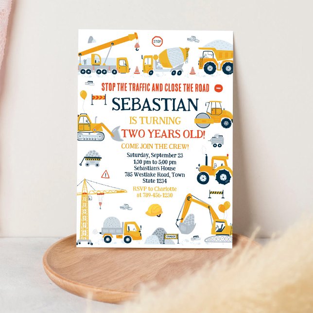 Construction Dump Truck Excavator Boy Birthday Invitation (Creator Uploaded)