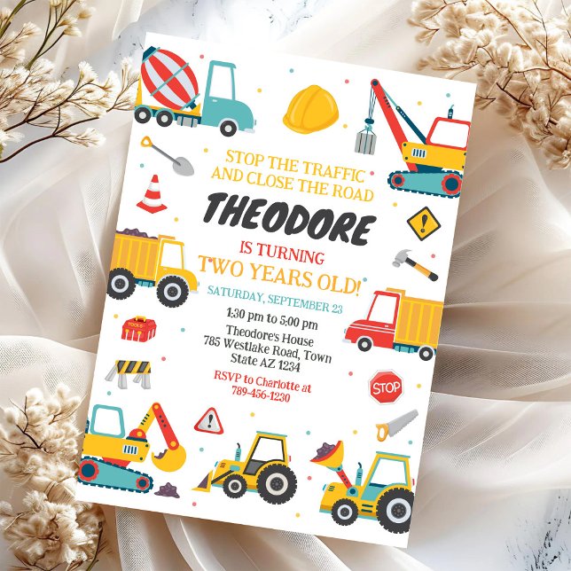 Construction Dump Truck Excavator Boy Birthday  Invitation (Creator Uploaded)