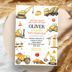 Construction Dump Truck Excavator Boy Birthday Invitation