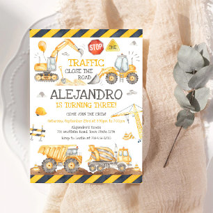 Construction Dump Truck Excavator Boy Birthday Invitation