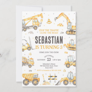 Construction Dump Truck Excavator Boy Birthday Invitation