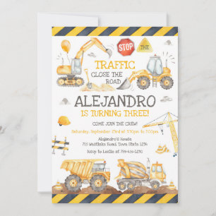 Construction Dump Truck Excavator Boy Birthday Invitation