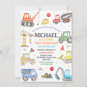 Construction Dump Truck Excavator Boy Birthday Invitation