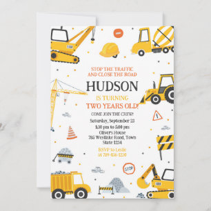 Construction Dump Truck Excavator Kids Birthday Invitation