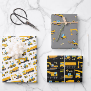 Construction Dump Truck Excavator Kids Present Wrapping Paper Sheet