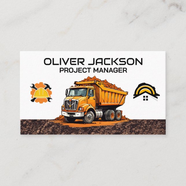 Construction Dump Truck Hauling Material Business Card (Front)