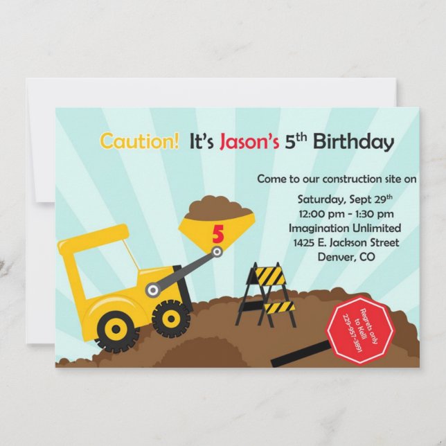 Construction Dump Truck Invitation (Front)