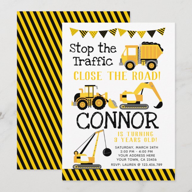 Construction, Dump Truck Invitation (Front/Back)