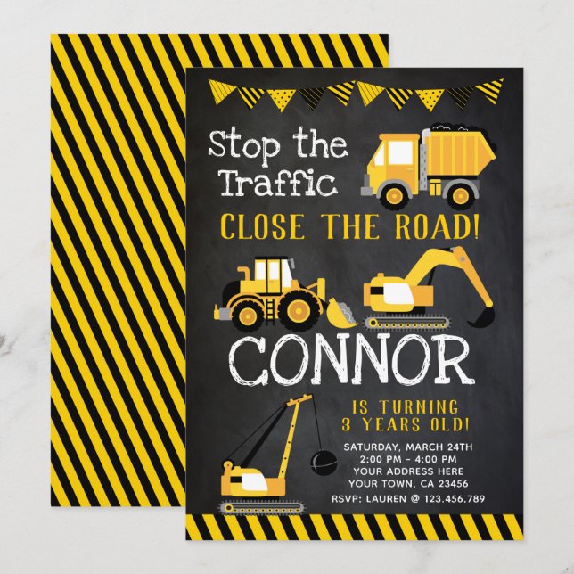 Construction, Dump Truck Invitation (Front/Back)