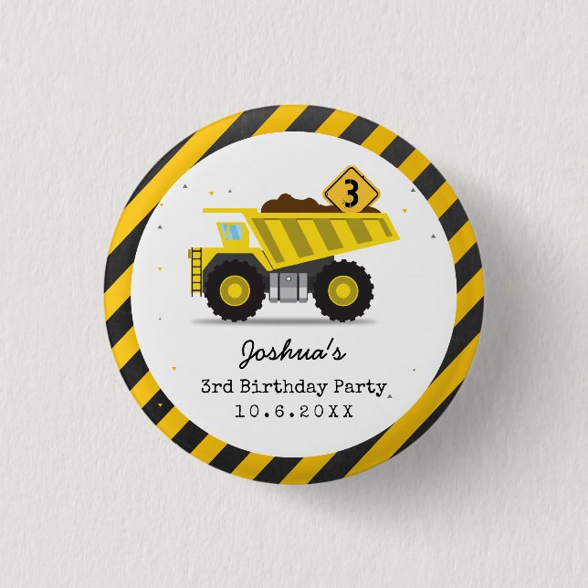 Construction Dump Truck Kids Any Age Birthday 3 Cm Round Badge (Front)