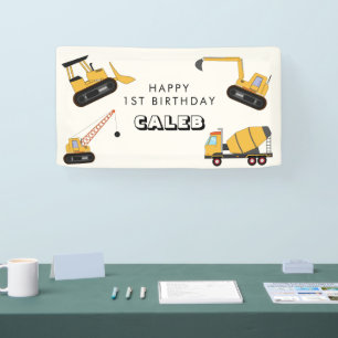 Construction Dump Truck Kids Birthday Banner