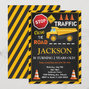 Construction Dump Truck Kids Birthday Invitation