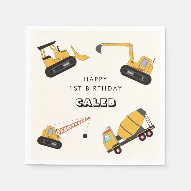 Construction Dump Truck Kids Birthday Napkin (Front)