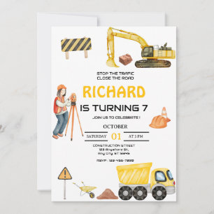 Construction Dump Truck Kids Birthday Party Invitation