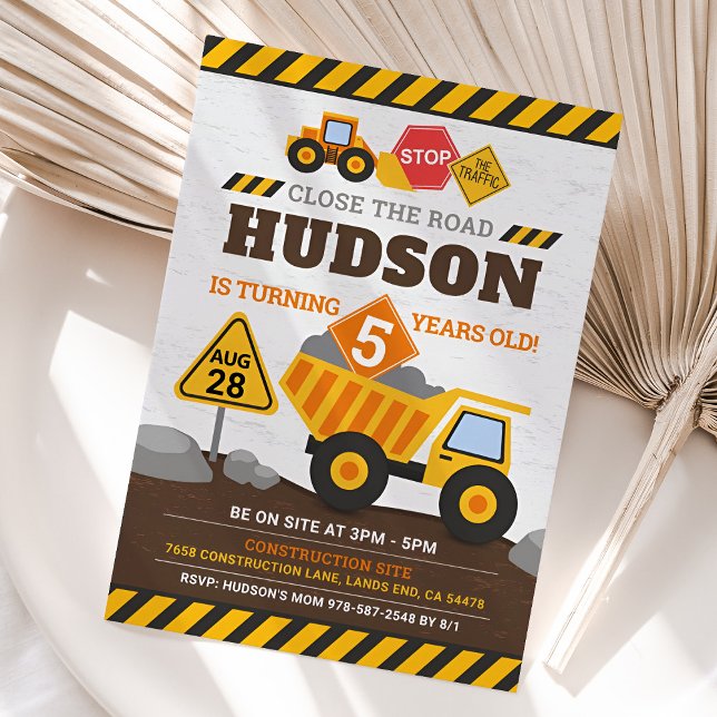 Construction Dump Truck Kids Birthday Party Invitation (Construction Birthday Invite)