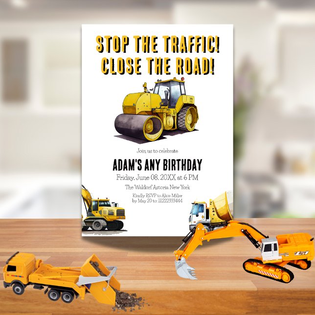 Construction Dump Truck Kids Birthday Party Invitation (Creator Uploaded)