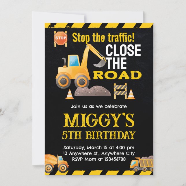 Construction Dump Truck Kids Birthday Party  Invitation (Front)