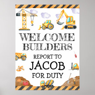 Construction Dump Truck Kids Birthday Party Poster