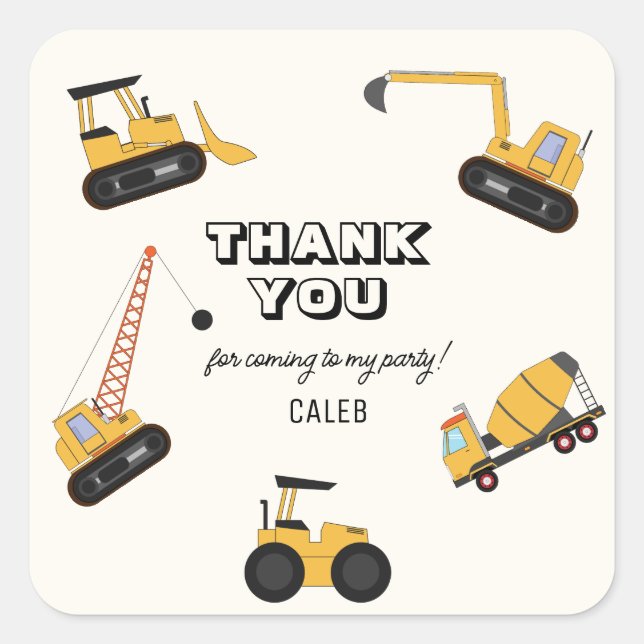 Construction Dump Truck Kids Birthday Square Sticker (Front)
