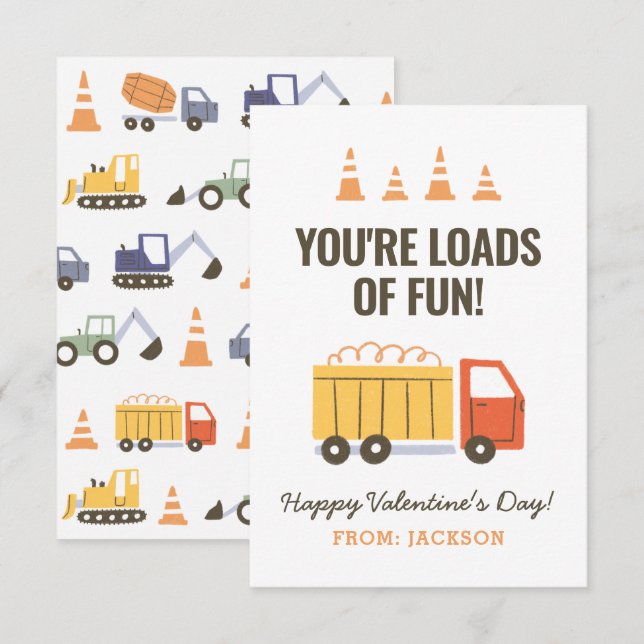 Construction Dump Truck Kids Classroom Valentine Card (Front/Back)
