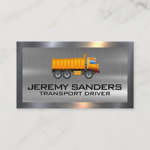 Construction Dump Truck Logo   Metal Border Business Card
