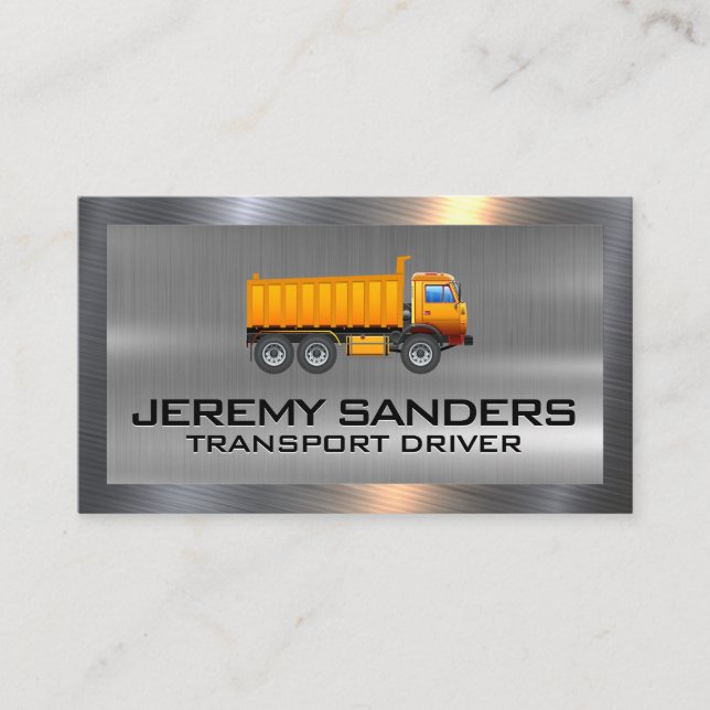 Construction Dump Truck Logo | Metal Border Business Card (Front)